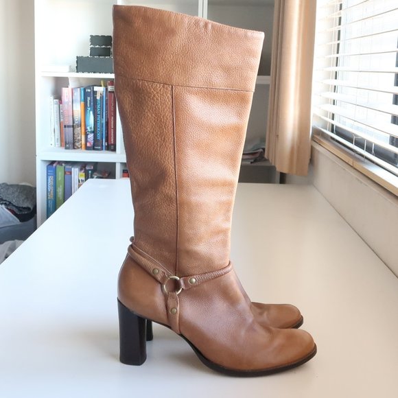Uffizi Brown Leather Tall Heeled Boots With Metallic Harness Size 9.5 M - Picture 13 of 16